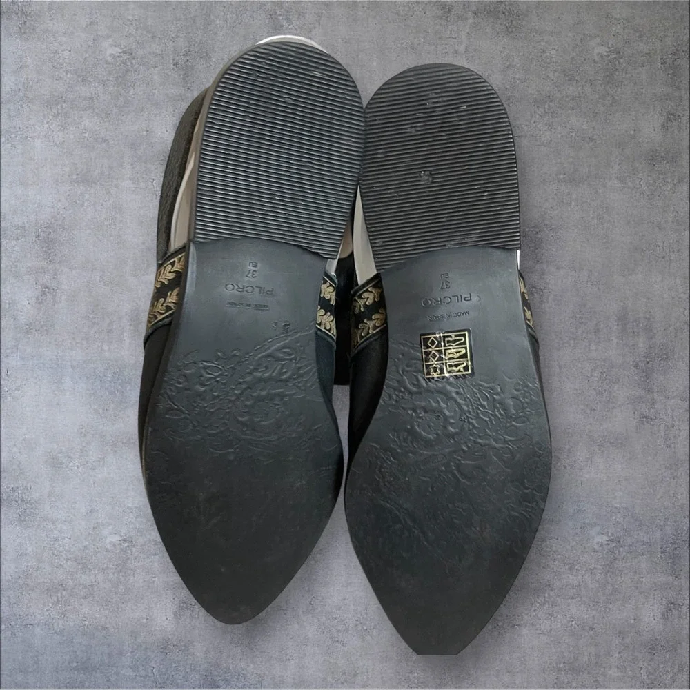 Pilcro Anthropologie Ankle Strap Black Leather Pointed Toe Flats Womens 37‎ US 7